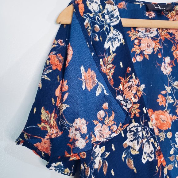 Lulu's Divine Days Navy Blue Floral Print Wrap Maxi Dress S - Picture 8 of 14